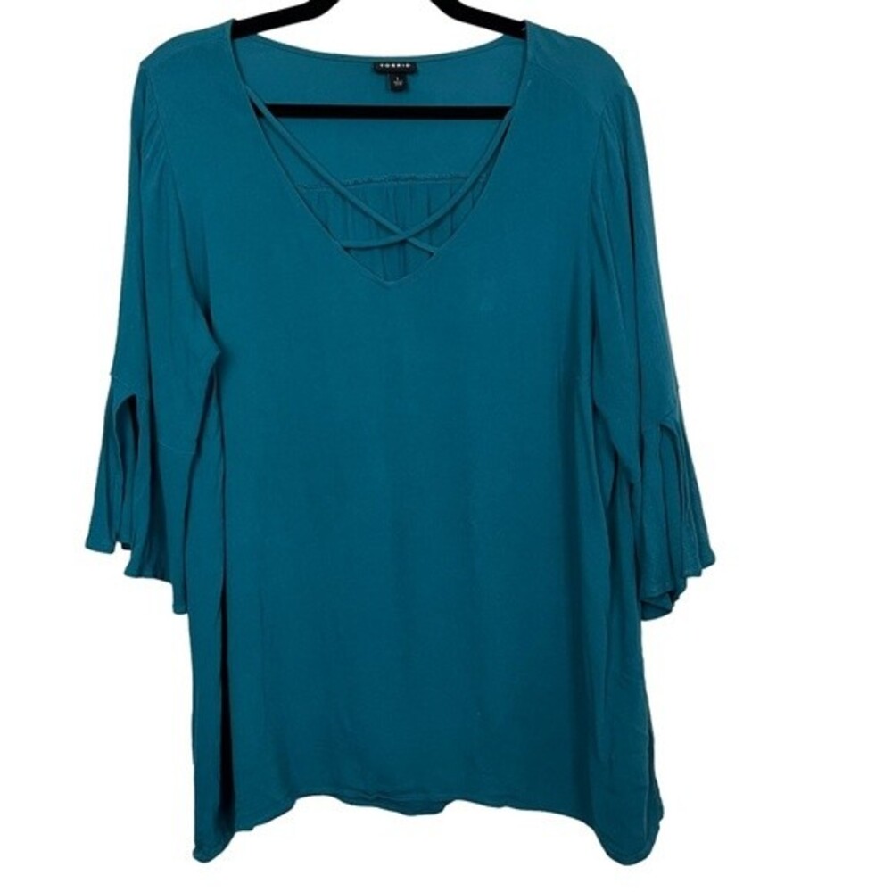 Torrid Dark Teal Criss Cross 3/4 Sleeves Blouse Size 1X Women